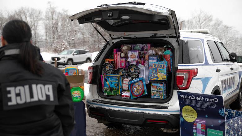 Police cruiser filled with gifts